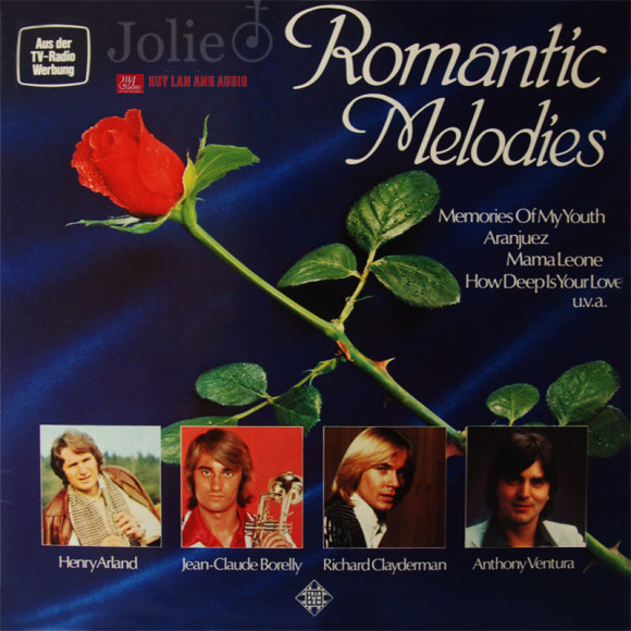 Đĩa than (LP) nhạc không lời trữ tình Romantic Melodies, Henry Arland, Jean-Claude Borelly, Richard Clayderman, Anthony Ventura