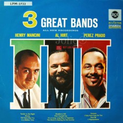 Đĩa than nhạc Jazz, Vinyl Henry Mancini, Al Hirt, Perez Prado, 3 Great Bands LP, Phát hành năm 1963